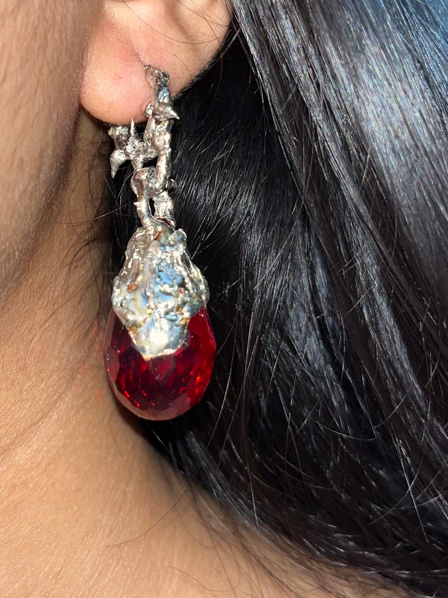 Red Drop Creole Earrings