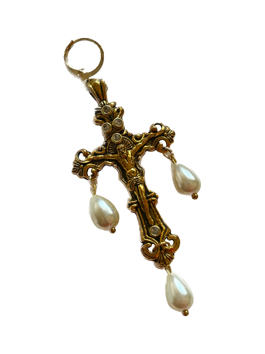 Pearl Drop Cross Earrings