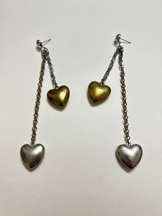 Two-tone Heart Dangler Earrings