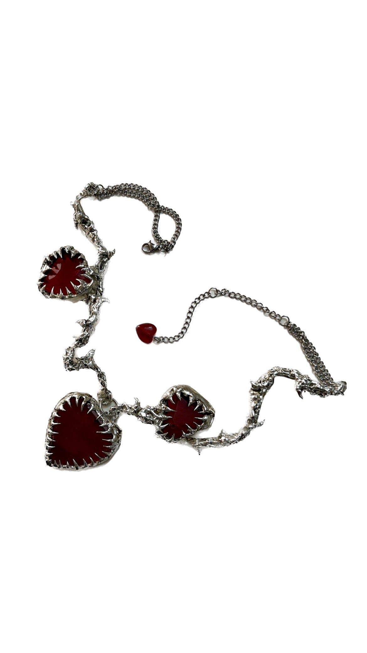 Triple Red Heart Spike Necklace