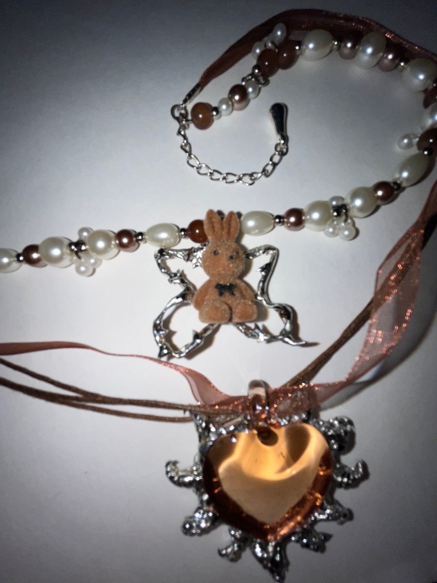 Double Layer Peach Rabbit Necklace