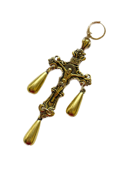 Golden Drop Cross Earrings