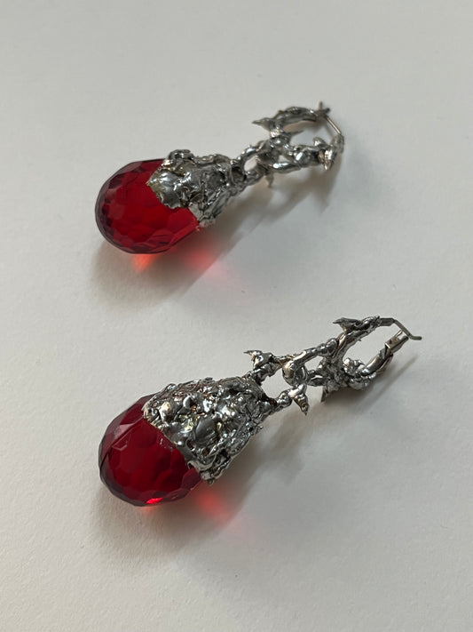 Red Drop Creole Earrings